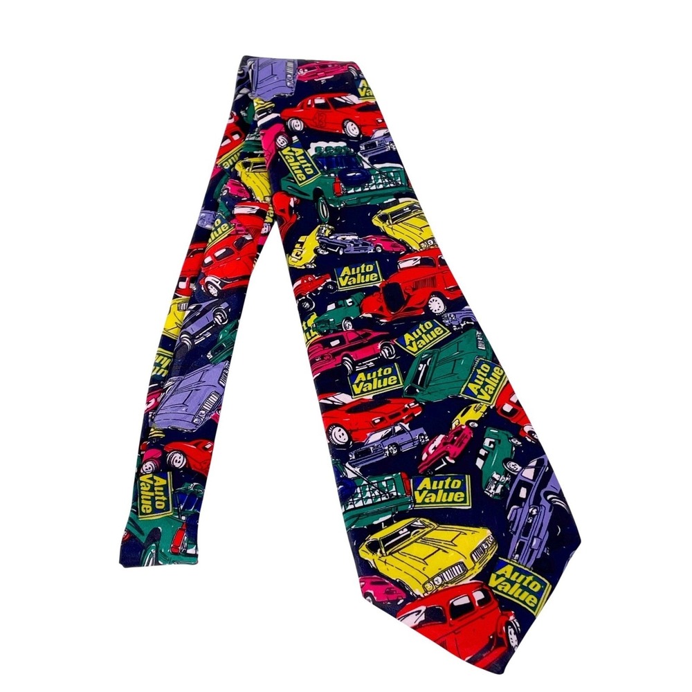 Vtg Concerto Auto Value‎ Classic Cars Tie Men's Retro Colorful Print - Picture 8 of 15